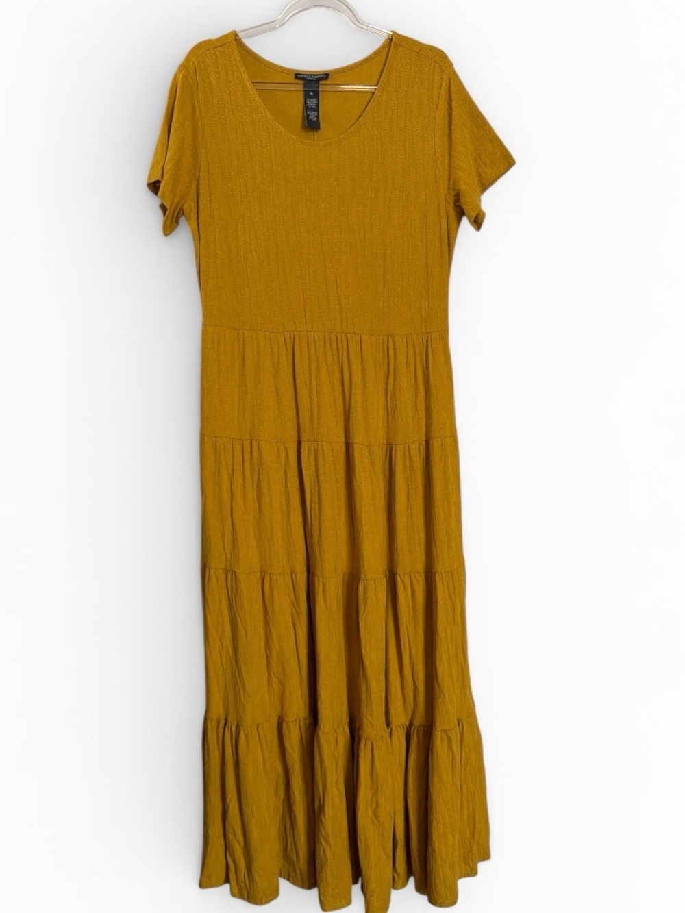 Chelsea & Theodore Mustard Tiered Short-Sleeve Maxi Dress